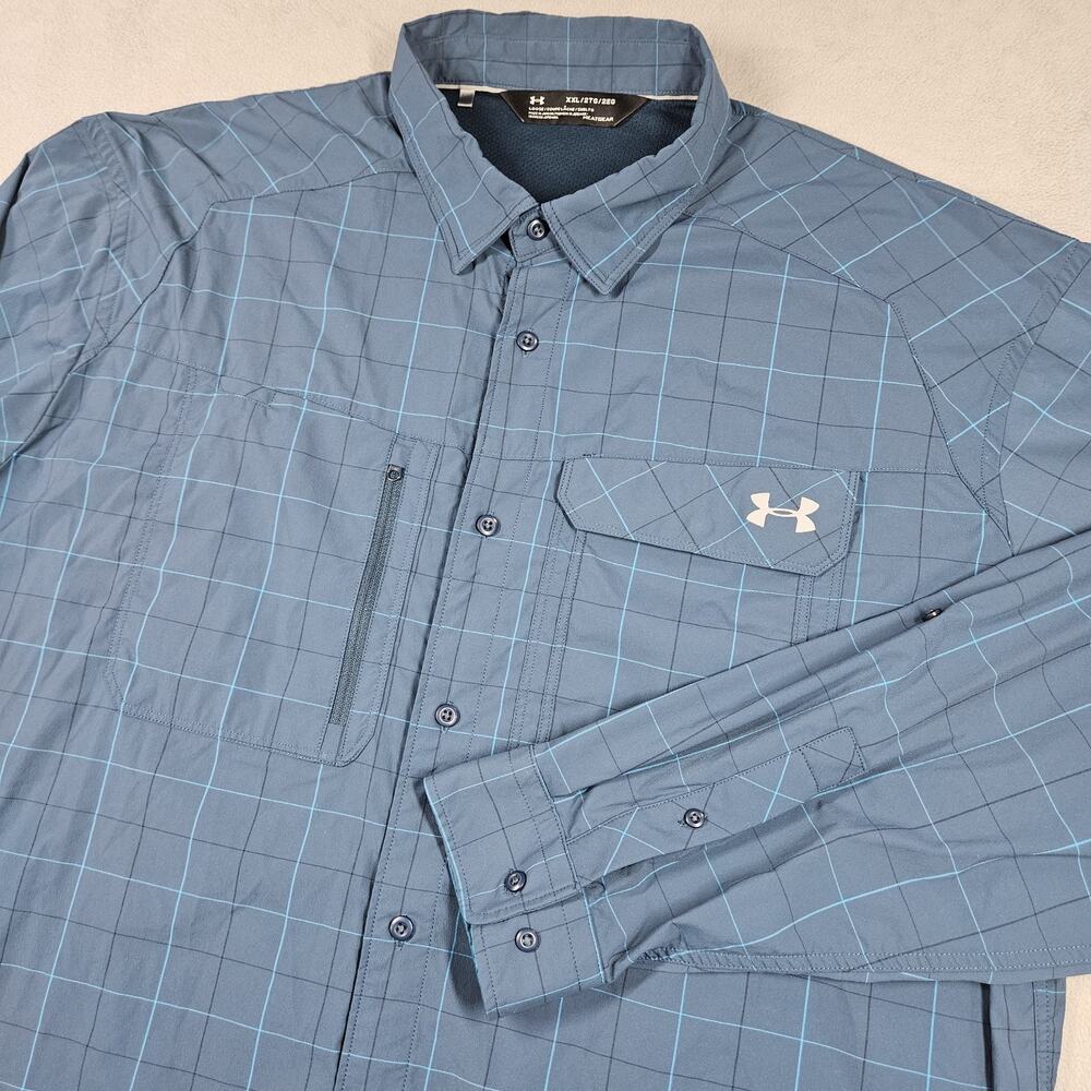 Under Armour Shirt Mens XXL HeatGear Loose Blue Long Sleeve Fishing Vented